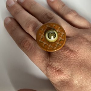 Bague ronde pied de poule kaki et orange
