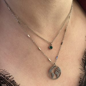 Collier double mappemonde et stras bleu-vert