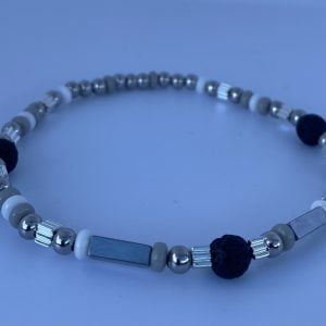 Bracelet homme perles en pierre de lave, en verre et hématite
