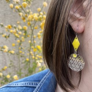 Boucles d’oreilles estampe et losange jaune