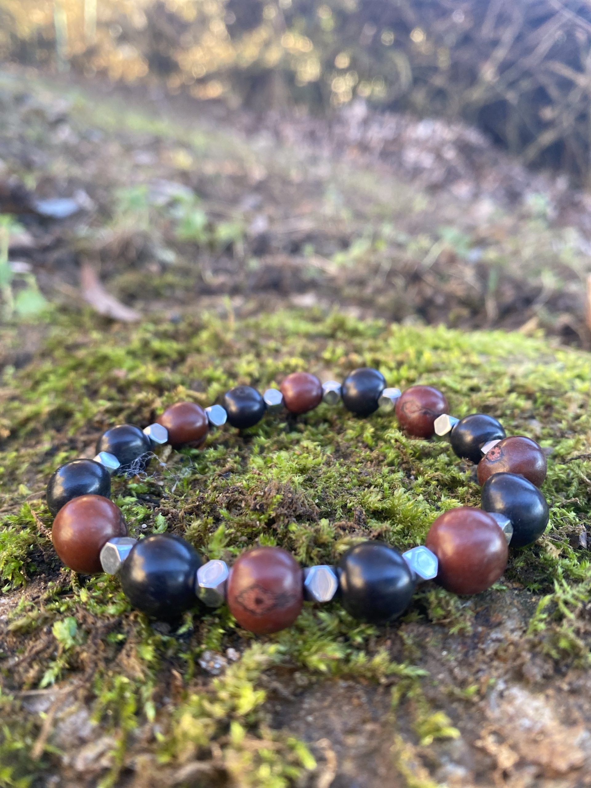 Bracelet homme perles pierre de lave et graines d'açai