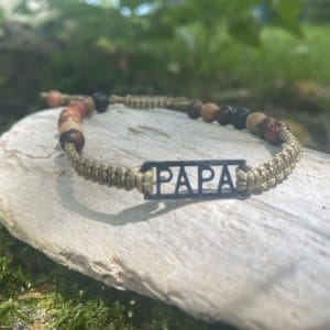 Bracelet homme « Papa » kaki - Perles en bois
